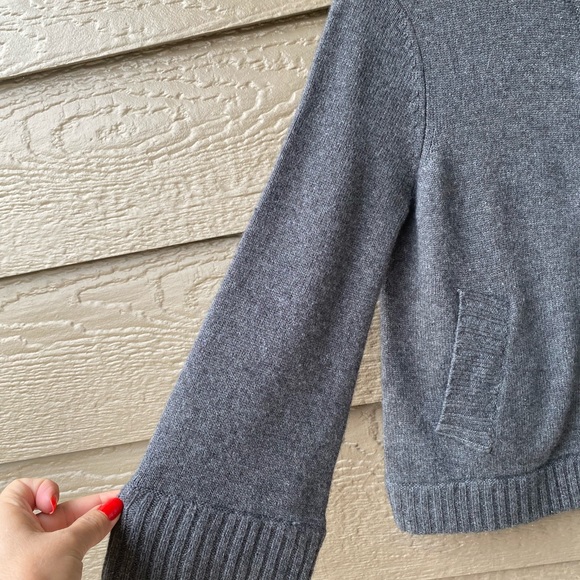 Talbots Cashmere Merino Wool Sweater Cardigan Gray Bell Sleeves Mock Neck - Picture 3 of 10